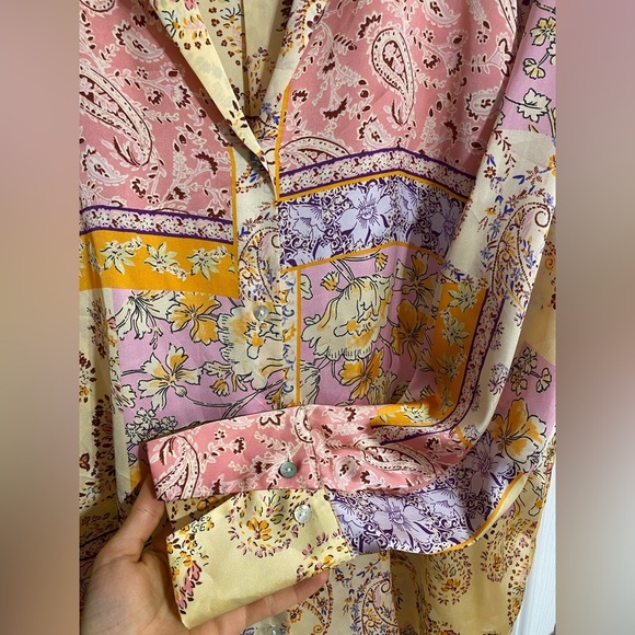 NWT Zara Paisley Floral Buttoned Collared Long Sleeved Blouse Size Large - Picture 4 of 10